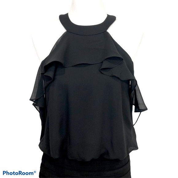 Scarlett halter neck chiffon tiered bodice back zip black dress size 8T - Picture 2 of 11
